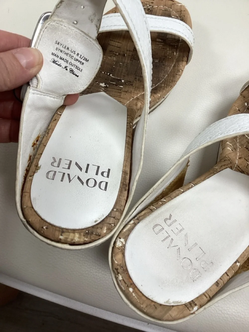 Donald Pliner White Embossed Leather Cork Wedge Sandals Size 8.5